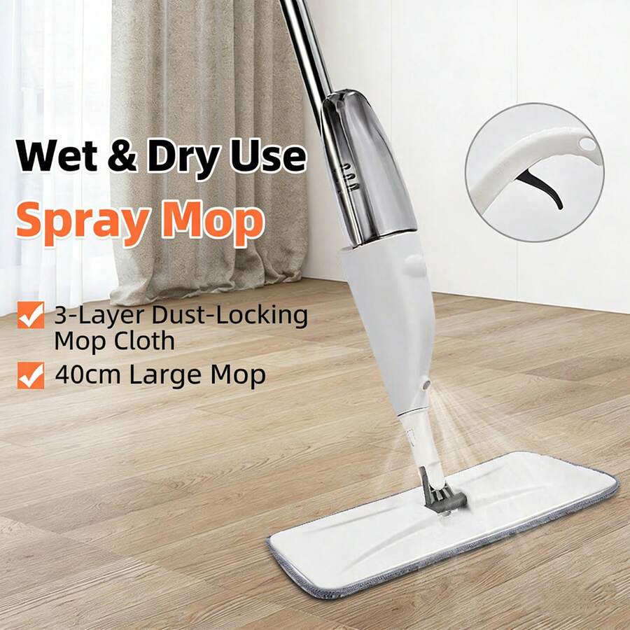 A Household Mop With A Spray Function, Featuring Three Replaceable Cleaning Cloths And 360-Degree Flexible Cleaning - Suitable For Living Rooms, Bedrooms, Kitchens, And Bathrooms - One mop + three mop cloths - 查看 1