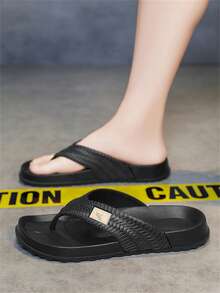 Chanclas para hombres, sandalias casuales de verano tipo chancla, pantuflas de playa de moda sencillas - Negro - Ver 3