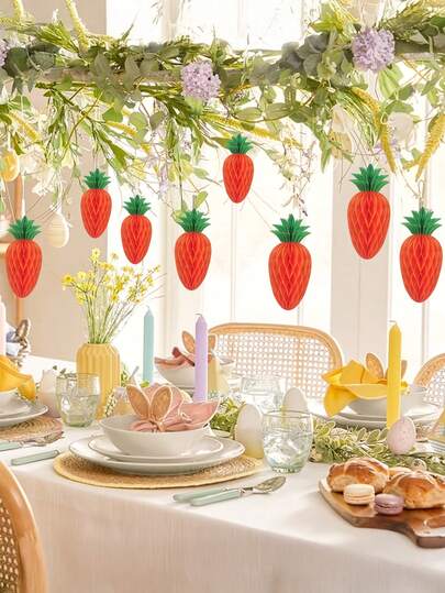 4 Quả cầu giấy trang trí hình cà rốt chủ đề thỏ, đồ trang trí bằng giấy theo mùa xuân và hè cho sinh nhật, tiệc thỏ, sân vườn và lớp học.