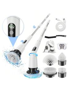Electric Spin Scrubber, IPX7 Waterproof Cordless Cleaning Brush With 4 Replaceable Brush Heads, Adjustable Extension Handle And 3 Adjustable Speeds For Bathroom, Tub, Tile, Floor (White) Visit The Kimeetol Store - trắng - Xem 10