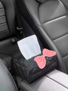 Pu Leather Car Tissue Storage Box, Pink Girl Bow Design, Princess Style Velvet Fabric Big Bow, Can Be Installed On The Car Sun Visor, Seat Back, Car Interior Accessories Multifunctional Storage Box, Can Also Be Used In Bedrooms, Living Rooms, Toilets, Bathrooms, Offices And Other Places, Convenient Storage, Multifunctional Tissue Storage Box, Soft Leather, Diamond-Shaped Tissue Box, Used For Tissue Rolls, Can Be Used As A Mother'S Day Gift - Multicolor - View 9