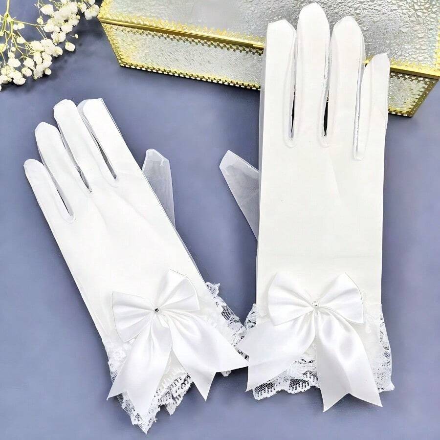 Beautiful And Elegant Women's Short Transparent Lace Bridal Wedding Glove White Red Black Bag Finger Hollow - 白色(蕾絲蕾絲款) - 查看 1