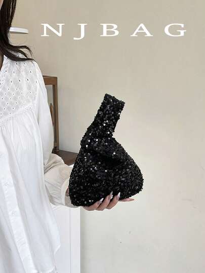 Mini Lightweight Foldable Sequin Handbag; Wristlet Bag, Sequin Crossbody Bag, Suitable For Vacation, Photography, Female Students, Gifts, Mother's Essentials, Mother's Outings, Vacation Essentials, Perfect For Summer, Vacation And Beach