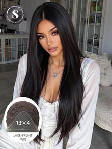 Tóc giả dài 30 inch (13x4) màu đen thẳng, đã được tẩy trắng, có phần ren phía trước trong suốt, phù hợp cho nữ, mật độ 180%, tóc giả ren tổng hợp đã được tỉa sẵn, tóc giả ren cao cấp dành cho nữ, tóc giả ren tổng hợp chịu nhiệt, phù hợp cho mọi dịp lễ và sử dụng hàng ngày, có thể đội bất cứ lúc nào, món quà lễ hội hoàn hảo cho các cô gái. - màu đen - Xem 1