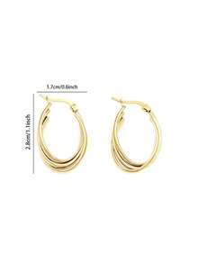 Women's Stainless Steel Triple Hoop Earrings, Twisted Hoop Earrings For Women, 18K Gold Plated Thick Hoop Earrings, Lightweight Jewelry, Holiday Style, Gold Hoop Earrings For Girls. Summer Beach Vacation Bikini Accessories, Eye-Catching Outfit, Wedding Dress Accessories - Versatile Jewelry, Perfect For Swimming, Bathing, Sports. Great Choice For Valentine's Day, Birthday, Mother's Day And Holiday Surprises. - Gold - View 3