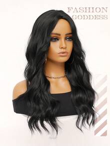 clouder Gothic Punk Black Long Wavy Curly Wig 26-Inch Center-Parted Bangs Heat-Resistant Synthetic Fiber Wig Women's Soft Voluminous Curls Suitable For Daily Cosplay, Street Style, Holiday Parties, Music Festivals, Y2K Aesthetic, Avant-Garde College Style, Modern Fashion Punk Looks - 黑色 - 查看 9