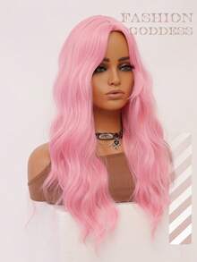 clouder Gothic Punk Pink Long Wavy Curly Wig 26-Inch Center-Parted Bangs Heat-Resistant Synthetic Fiber Wig Women's Soft And Fluffy Curls Perfect For Daily Cosplay, Street Style, Holiday Parties, Music Festivals, Y2K Aesthetic, Avant-Garde College Chic, Modern Fashion Punk Looks - 粉色 - 查看 9