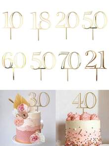 Plaques de décoration de gâteau, décorations de gâteau d'anniversaire, décorations d'anniversaire pour les 70e, 60e, 50e, 40e, 30e, 21e, 20e, 18e, 10e anniversaires, convenant aux hommes et aux femmes, décorations de fête d'anniversaire, décorations de fête de mariage - Multicolore - Voir 4
