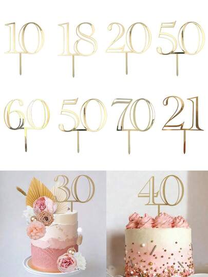 蛋糕装饰盘，生日蛋糕装饰，生日快乐装饰，适用于70岁、60岁、50岁、40岁、30岁、21岁、20岁、18岁、10岁生日，男女皆宜，周年纪念派对，婚礼派对装饰
