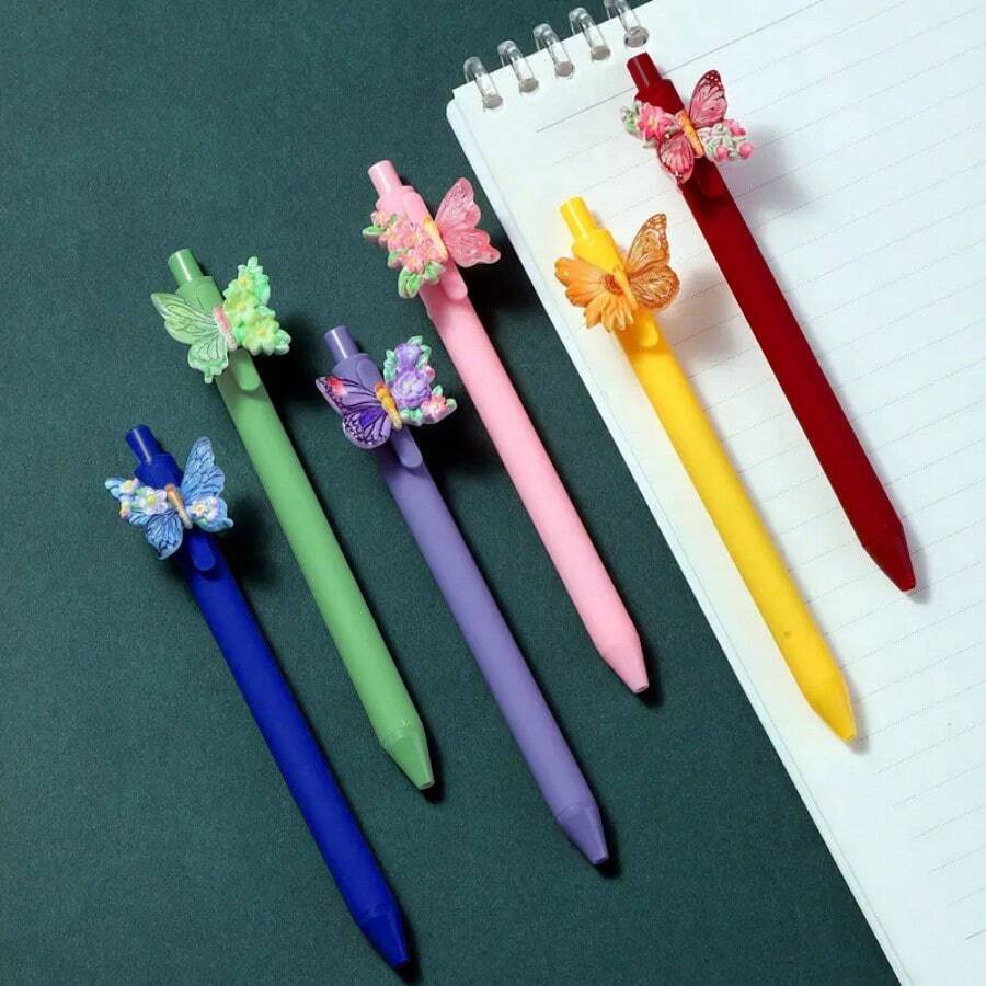 6支装花卉蝴蝶派对可爱文具礼品套装，蝴蝶图案黑色圆珠笔，装饰蝴蝶笔，派对礼品套装 - 套裝 - 查看 1