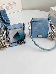 1 pieza Llavero, Cordón para el cuello con hebilla lateral de mezclilla y funda de teléfono de diseño de mano compatible con Samsung Galaxy Z Flip3, Flip4, Flip5, Flip6, Flip7FE - Multicolor - Ver 11