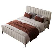 Double Bed 180 X 200 Cm, Bed Frame With Adjustable Headboard And Footboard, Extra Bed, Bedroom, Living Room, Linen Material.