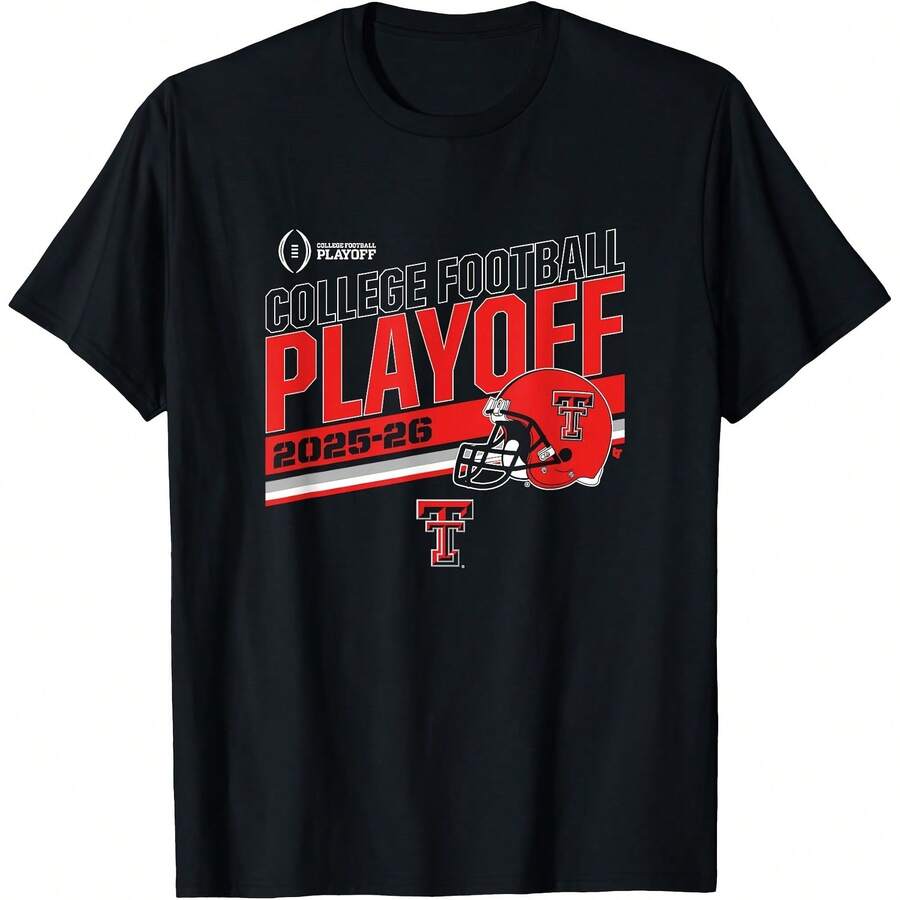 Texas Tech Red College Football Playoff Ste 2025 T-Shirt All Seasons,220g Pure Cotton Single-Sided Printed Crew Neck Short-Sleeved T-Shirt,Unisex Top,Base Layer - Màu 1 - Xem 1