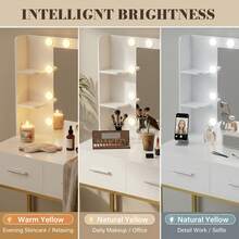 Furniwell Vanity Desk With Mirror And Lights, Makeup Vanity Table With 2 Drawers & Storage Shelves, Large HD Mirror, 3 Color Modes & Adjustable Brightness, Modern Dressing Table For Bedroom - View 8