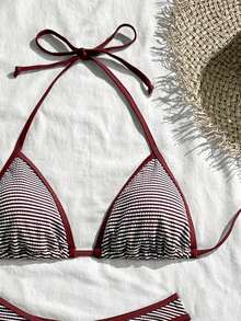 3pcs/Set Striped Sexy Elegant Tie-Front Backless Beach Dress, Summer - Multicolor - View 2