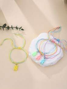 小熊软糖多巴胺手链套装 4 件装，可爱渐变编织绳，趣味吊坠，送给女孩、青少年日常派对的完美礼物 - A - 查看 5