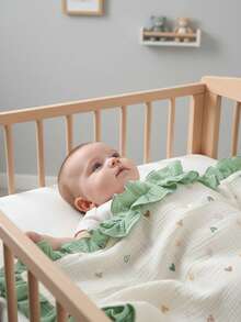 Infant Double-Layer Crinkle Blanket, Newborn Baby Crepe Cloth Printed Swaddling Wrap/Receiving Blanket, Baby Cover Blanket All Season Use - Love - View 2