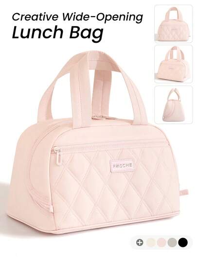 1pc Insulated Lunch Bag With Slanted Mouth Distinctive Design, Simple Style Suitable For Students And Office Workers, Cute Large Capacity Suitable For Picnics, Large Capacity Reusable Lunch Tote Bag With Waterproof Portable Design