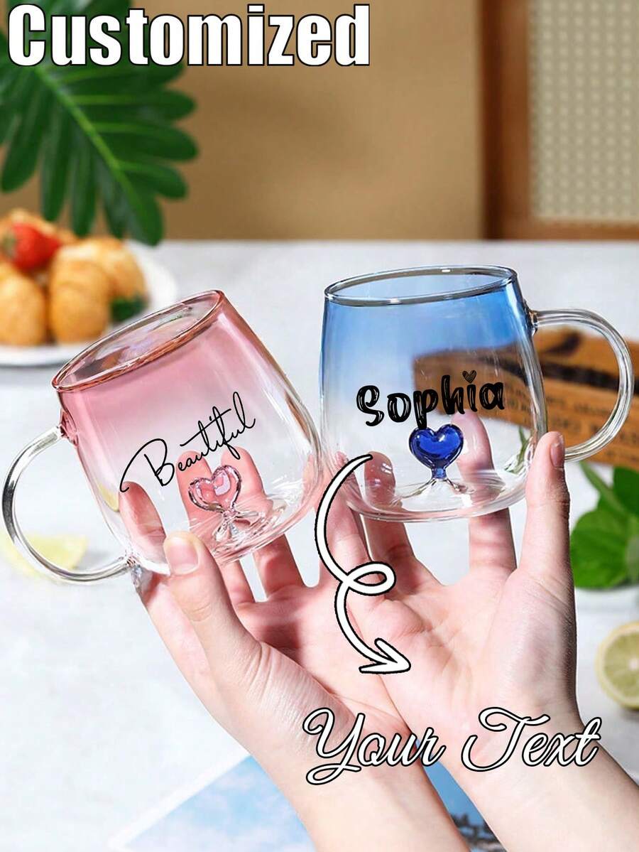 1 chiếc cốc thủy tinh có thể tùy chỉnh, cốc cà phê, cốc sữa, cốc nước thủy tinh ngày Valentine, cốc đôi, cốc thủy tinh chất lượng cao, cốc hình trái tim sáng tạo, có thể tùy chỉnh tên và văn bản cá nhân, chất liệu thủy tinh, chịu nhiệt, hiệu ứng chuyển màu trên thân cốc, kiểu dáng thời trang, dễ vệ sinh.