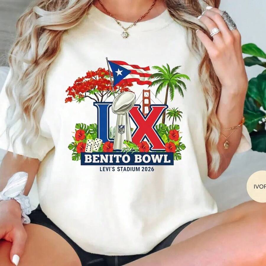 Benito Bowl Sweatshirt Football Championship LX Shirt Bay Area Big Game 2026 Graphic Tee Game Day Party Souvenir Shirt Puerto Rico - 白色 - 查看 1