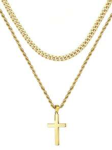 1pc 3pcs Simple Fashion Cross Necklace Glossy Cross Necklace Sweater Necklace Gold And Silver Black Necklace Hip Hop Suitable For Men's Daily Life Gifts For Men Birthday Gift Anniversary Gift Punk Style Necklace For Weddings Celebrations And Parties Musty Office Outfits Accessories Casual Accessories - Multicolor - 查看 9