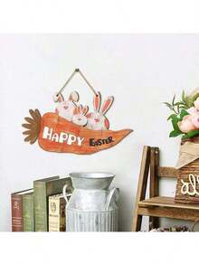 1 قطعة لافتة باب عيد الفصح الديكورية، زخرفة أرنب عيد الفصح والجزر، لوحة جدارية خشبية معلقة، ديكور أرنب عيد الفصح، ديكورات موسم الربيع لحفلة عيد الفصح، ديكور المنزل والباب الأمامي والشرفة - متعدد الألوان - مشاهدة 4