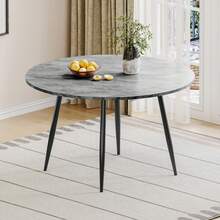 120 Cm Round Dining Table, Extendable Concrete Effect Kitchen Table For 4-8 People, Dining Room,Kitchen Table - Grey Concrete Effect - View 11