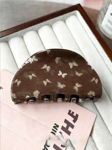 1个韩式蓝咖啡条纹亚克力发夹，复古优雅女士马尾夹，百搭高端发饰，优雅爪夹，夏季穿搭发夹 - 彩色 - 查看 10