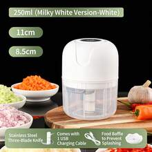 100ml/250ml Mini Electric Food Chopper Multifunctional Garlic Mincer Meat Grinder Baby Food Maker Sauce Blender For Home Kitchen - White - View 1
