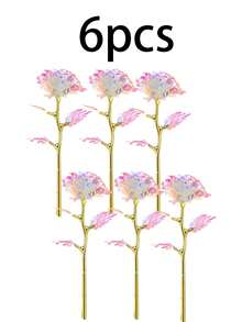 6pcs Artificial Rose Flowers, Valentine's Day Gift, Gift For Mom, Girlfriend, Sister, Wife, Grandma, Galaxy Rose Glass Flower, Preserved Rose, PVC Material With Stem Fake Flowers, Colorful Plastic Simulation Flowers - Color White - View 10