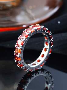 1枚S925纯银全镶嵌石榴石戒指，时尚优雅，适合日常通勤、聚会、派对、宴会、订婚、婚礼、母亲节礼物、节日礼物等场合。 - 橘色 - 查看 6