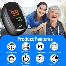 Pulsoóximetro de dedo - Combina la función de monitoreo de la saturación de oxígeno en la sangre y la medición de oxígeno en la sangre, es un instrumento portátil para detectar la saturación de oxígeno (SPO2) y la frecuencia cardíaca, no incluye cable de conexión, las baterías deben adquirirse por separado y también viene con una elegante caja de embalaje externa. - Negro - Ver 5