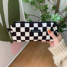 1pc Corduroy Pencil Bag Pen Case, Vintage Flower Grid Artistic Style Student Makeup Bag, High-Capacity & Unique Stationery Storage Bag Back To School,Back To School,School Supplies,Pencil Case,Pencil Pouch,School Bag - 彩色 - 查看 16