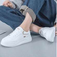 Thick-Soled Women's White Sports Shoes! Simple White / Height Increase, Soft And Elastic Leather A Luxurious Feel, Cloud-Like Sole Walking Without Tiring Feet! Suitable Daily Outings, Work Commuting, Dating And Shopping, Sports And Leisure, Suitable All Kinds Of Sports - Khaki - View 7