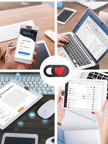 3pcs Red Heart-Shaped Camera Cover Slide, Waterproof Shockproof Scratch-Resistant Full Coverage For Phone And Computer Lens - Multicolor - View 4