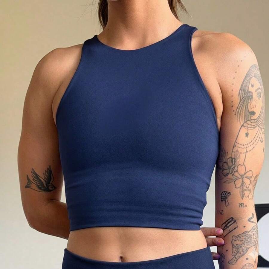 Women's Fitness Top, Women's Gym Top, Firm Supplex Top, Supportive Sports Top, Women's Workout Top - 藏蓝色 - 查看 1