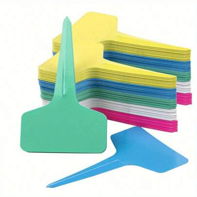 T型可重复使用防水植物标签，适用于种子萌发、室内盆栽植物、苗圃、蔬菜种植，彩色植物标签