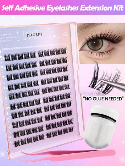 MAGEFY 100 Clusters Of Transparent Flower Stem Eyelashes Kit, Includes Tweezers And Eyelash Curlers, Glue-Free, Natural, Soft, Self-Adhesive Eyelashes Of Varying Lengths To Enlarge Eyes, Perfect For Everyday Use, DIY Eyelashes, Makeup Beginner Tool, Suitable For Beginners, Starters And Makeup Artists, Convenient To Carry, Suitable As A Gift For Women And Girls