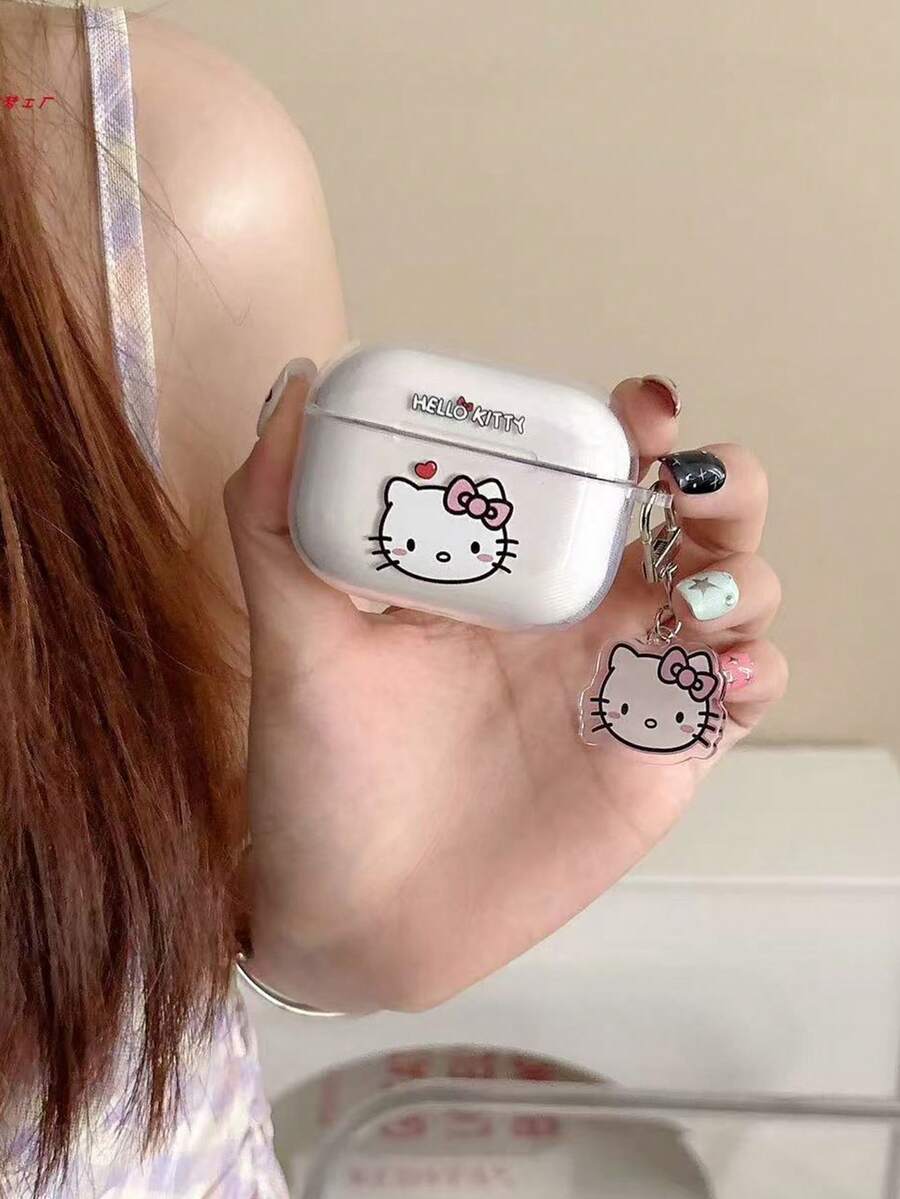 Funda de silicona compatible con Pro 2 de Hello Kitty de Sanrio, estuche inalámbrico Bluetooth para auriculares Apple, 4 modelos nuevos, 1/2 cubierta de auriculares, funda protectora antideslizante para mujeres con colgante a juego - transparente - Ver 1