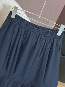 Japanese Style Casual Black A-Line Skirt With Pockets, Minimalist Design, Age-Reducing Skirt Spring - Navy Blue - View 9