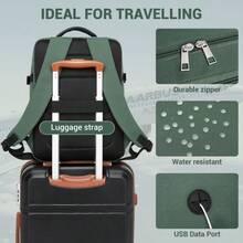 Cabin Bag Backpack 40x30x20 For Women And Men Flight Approved Underseat Carry On Personal Item 15.6 Inch Laptop 180 Degree Clamshell Opening Lightweight Water Resistant With Luggage Strap Cable Pass Through - 綠色 - 查看 4