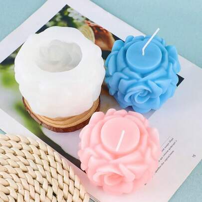 1pc 3D Floral Column Rose Flower Column Silicone Candle Mold DIY Candle Making Plaster Home Decor Silicone Mold