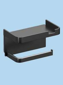 1pc Wall-Mounted Toilet Paper Holder - Grey Plastic Double Roll Tissue Dispenser With Storage Shelf - B-Black - View 8