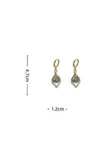 一对奢华锆石叶子流苏耳环，优雅百搭的女士耳环 - 綠色 - 查看 5