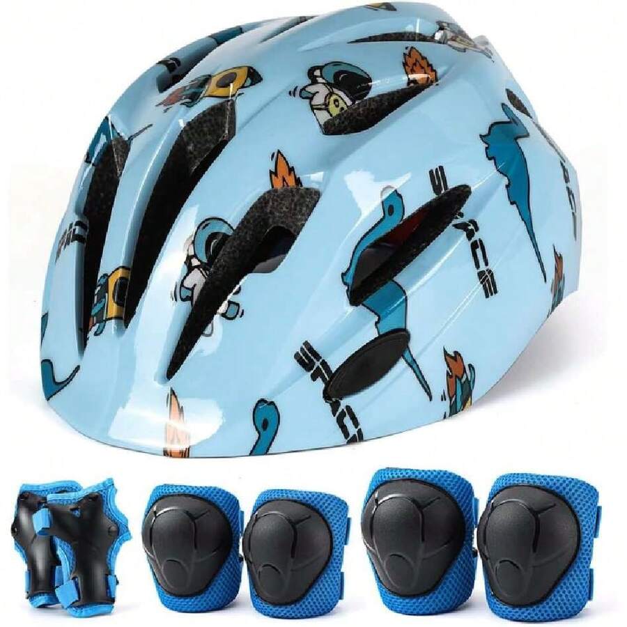 Juego de Casco de Bicicleta para Niños, Rodilleras, Coderas, Muñequeras, Protecciones de Patinar para Niños, Apto para Monopatín, Patinete, Ciclismo, Patinaje, Casco Tamaño Ajustable 48-56CM,40980766 - Verde Oliva - Ver 1
