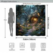 1pc Enchanted Garden Fairy Tale Shower Curtain - Enchanted Forest Bathroom Decor With Fairy Cottage, Fairy Tale Window, Fairy Pathway - Extra Long 70.8x70.8 Inch Bath Curtain, Machine Washable Polyester Fabric For Magical Bathroom Makeover - Perfect - 浴簾1 - 查看 4