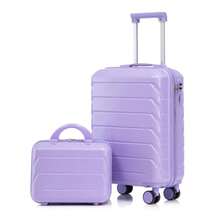 14-Inch/19-Inch Double-Piece ABS Swivel Bag With Combination Lock And 14-Inch Makeup Bag (Blue + Purple) - Purple - View 1
