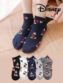 Disney 5双装女士短袜礼品，夏季袜子，印有米奇、米妮、唐老鸭、黛丝卡通人物图案，舒适透气时尚新奇袜子 - 彩色 - 查看 2