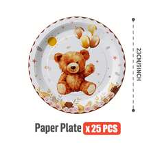 25pcs Teddy Bear Themed Disposable Tableware Set, Including Plates, Napkins, Cups, Suitable For Birthday, Wedding, Party, Family Picnic - Multicolor - View 11