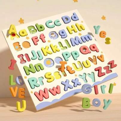 Rompecabezas coloridos del alfabeto, juguetes Montessori de madera paras de 1 a 2 años, juguetes para niños pequeños, vehículo, juguetes educativos de aprendizaje cognitivo Animal ZHAU
